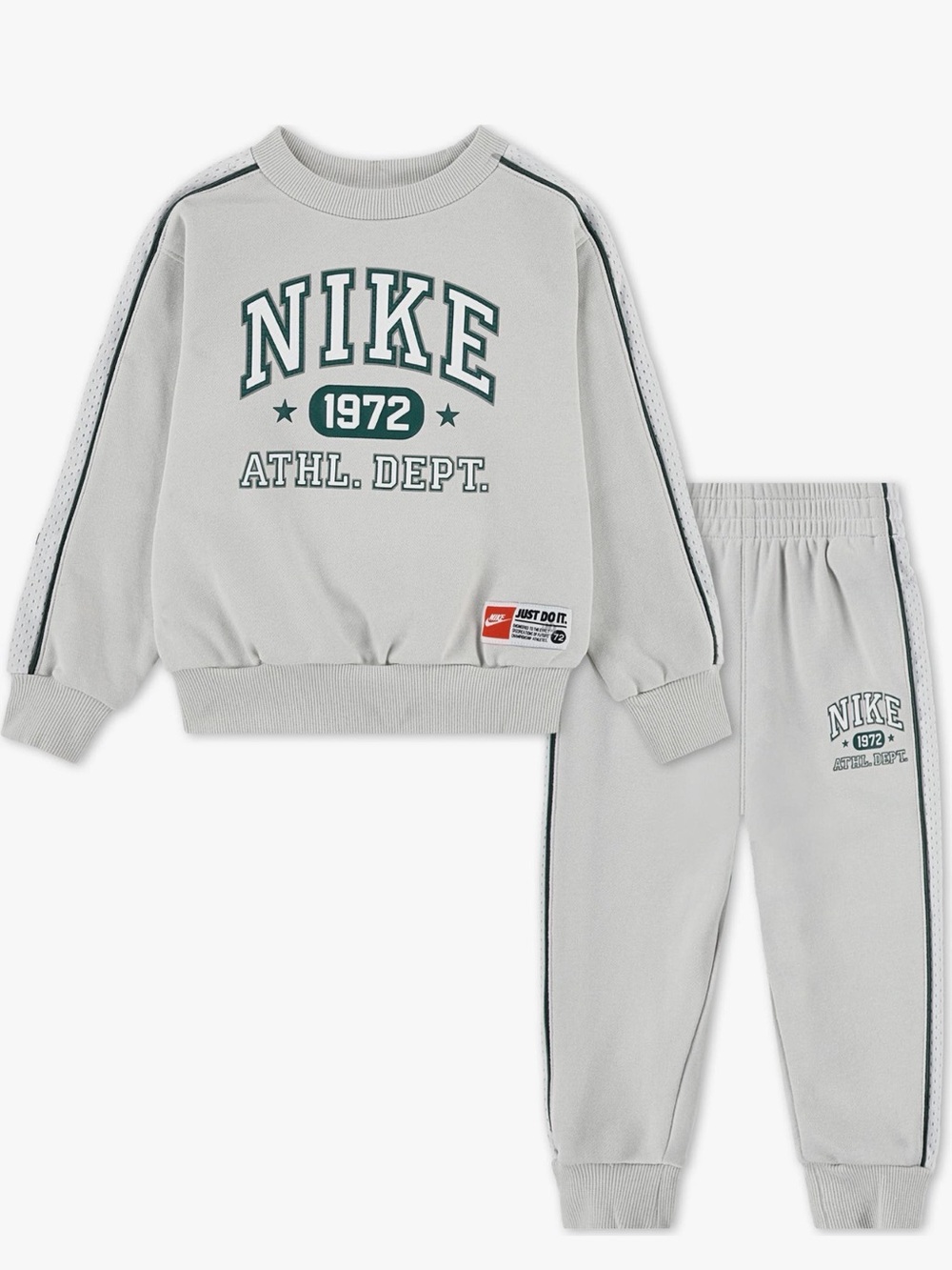 Nike Light Gray Crewneck Sweatshirt & Joggers Set with Dark Green Accents